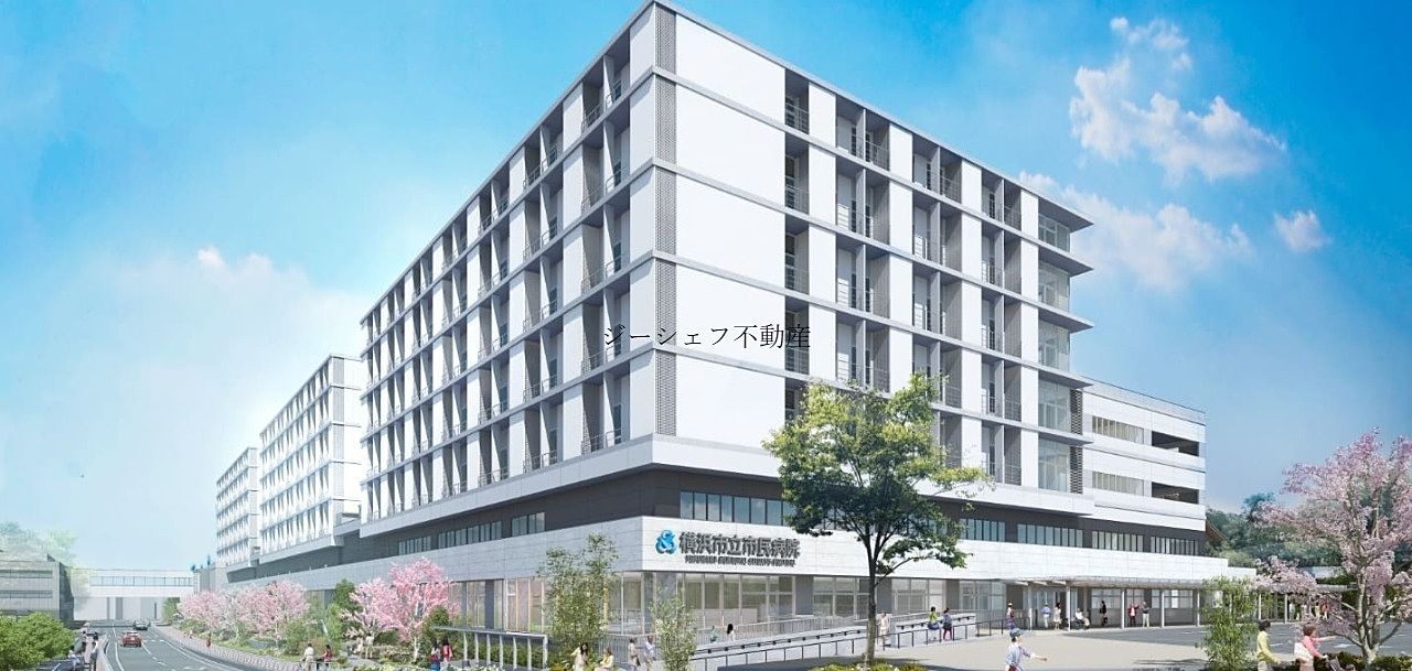 横浜市立市民病院、新病院の外観パースです。※画像は横浜市立市民病院様ＨＰよりお借りしました。